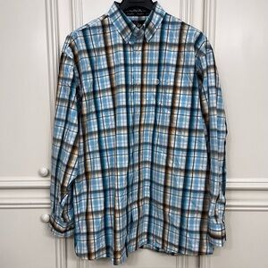 Wrangler George Strait Collection Blue Plaid Long Sleeve Button Down Shirt 2XL
